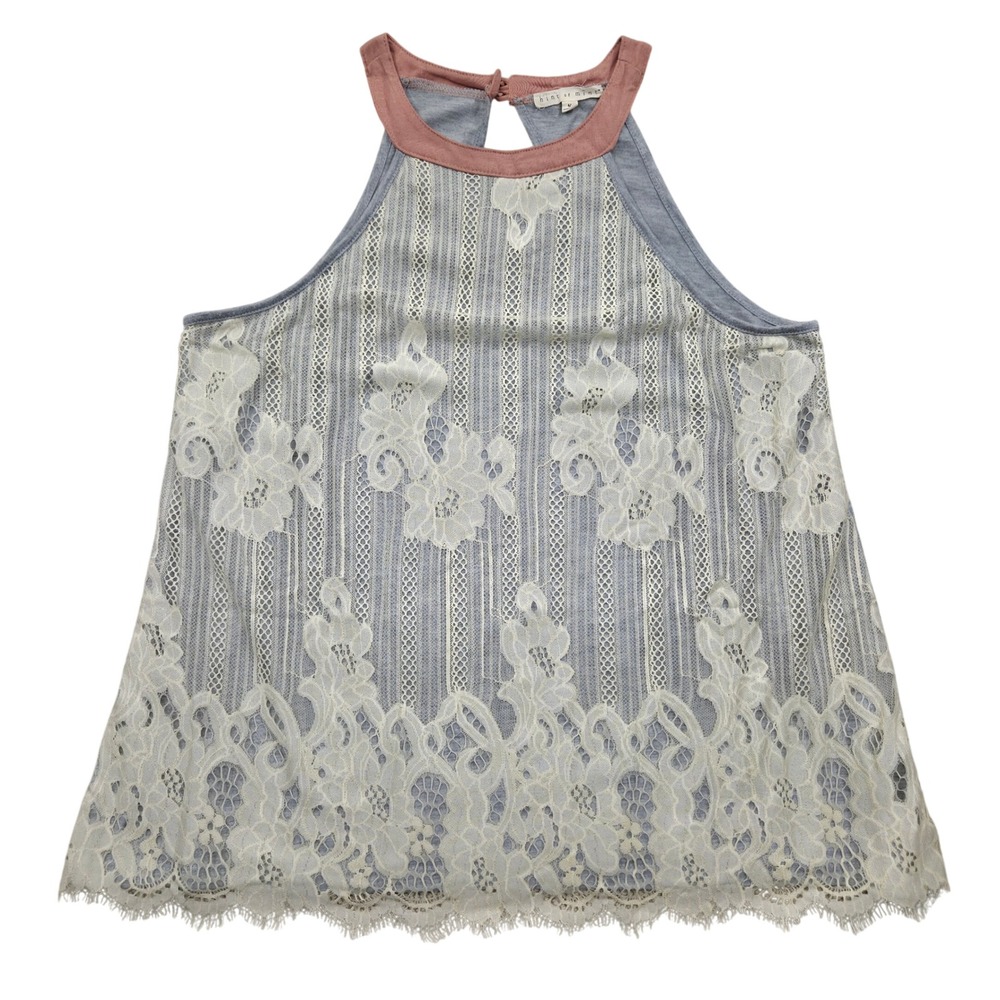 Hint of Mint Lace Halter Top‎ Sleeveless BOHO Beige Womens Medium